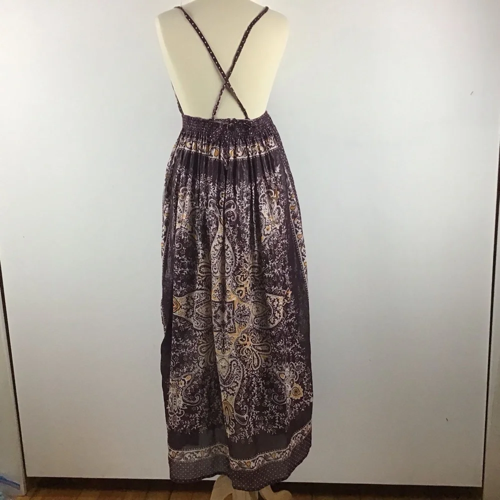 Y2k babydoll Crisscross spaghetti strap halter top lined cotton maxi dress. Sz L